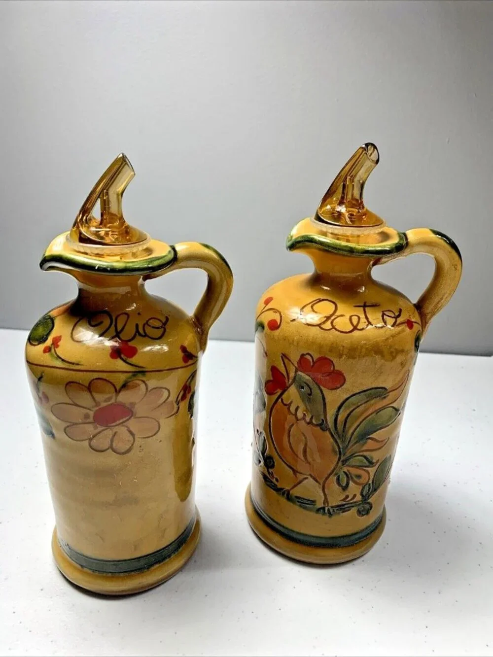 Armando Poggi Firenze Hand Painted, Oil & Vinegar Cruet & Stoppers, Italian